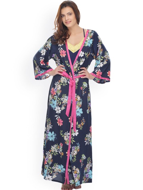 

Clovia Blue Floral Print Robe