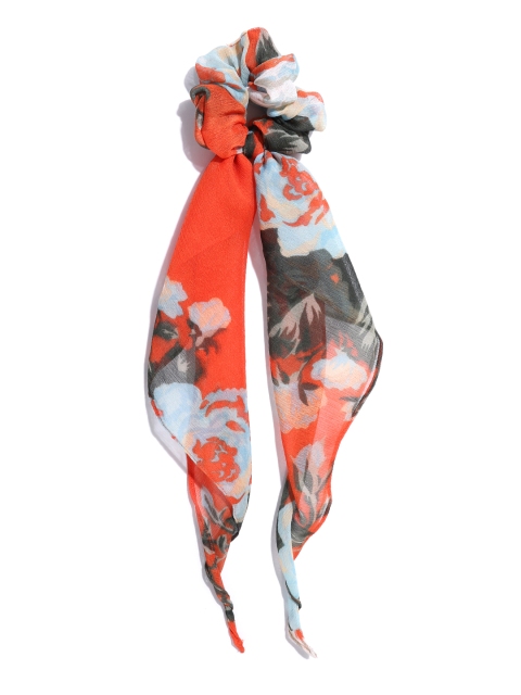 

Blueberry Women Orange & Blue Floral Print Scrunchie with Knot Detail