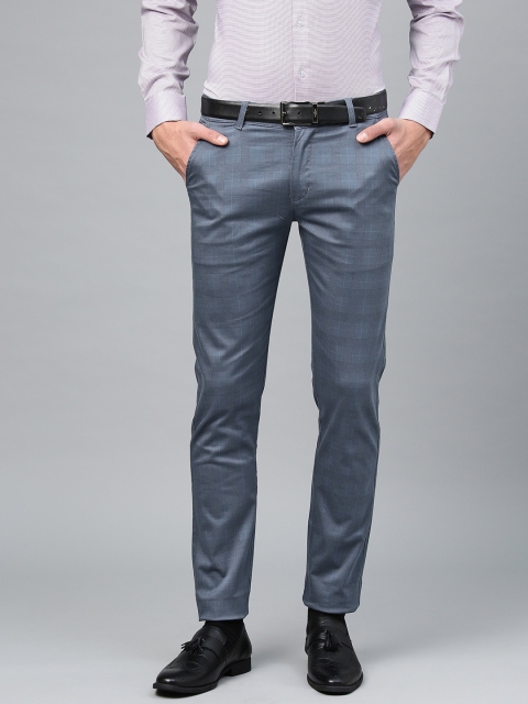 

Hancock Men Navy Blue Slim Fit Checked Formal Trousers