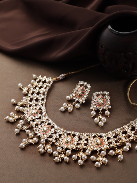 

Zobby Peach Coloured Gold Plated Kundan & Beaded Jewellery Set