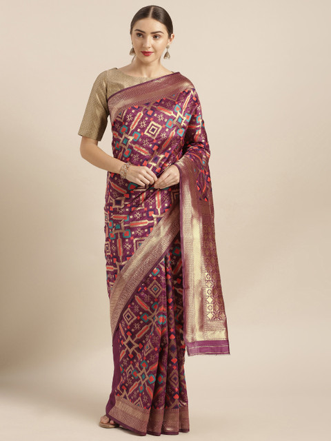 

Mitera Purple & Golden Silk Blend Woven Design Kanjeevaram Saree
