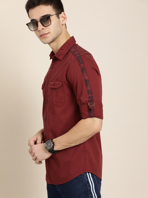 

Moda Rapido Men Maroon Slim Fit Solid Casual Shirt With Tab Detail