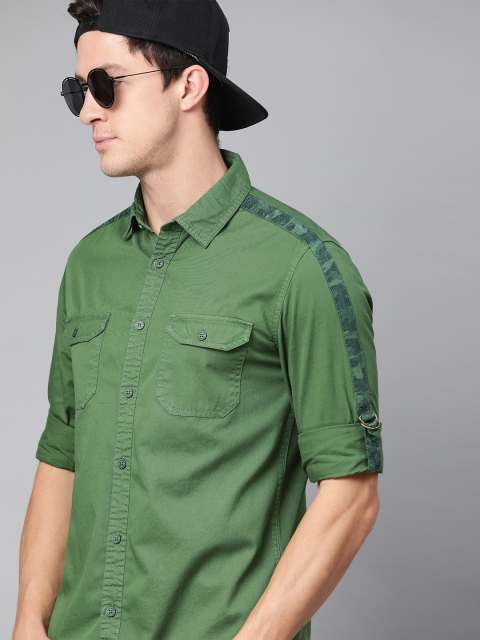 

Moda Rapido Men Olive Green Slim Fit Solid Casual Shirt