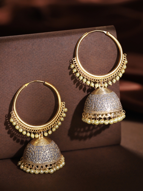 

Zobby Grey Gold-Plated Beaded Handcrafted Dome Shaped Jhumkas