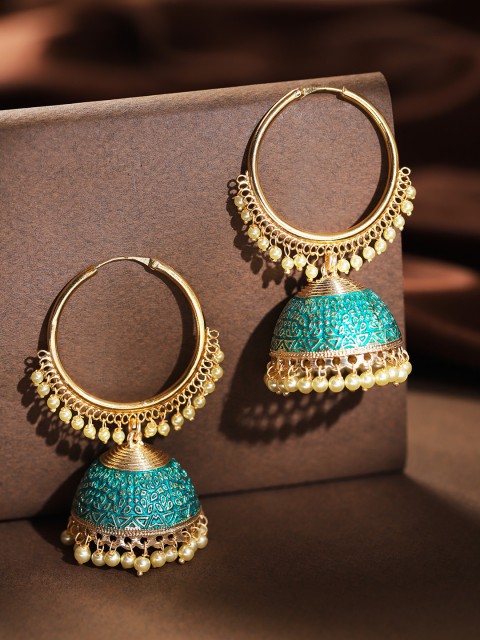 

Zobby Green Gold-Plated Beaded Handcrafted Dome Shaped Jhumkas