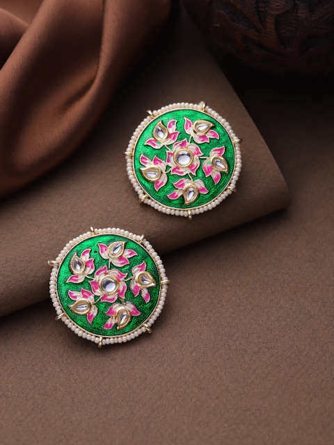 

Zobby Green & Pink Gold-Plated Handpainted Circular Studs