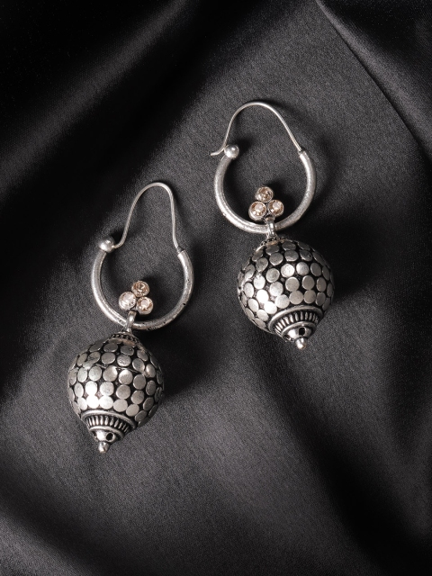 

Zobby Silver-Plated Handcrafted Stone-Studded Classic Drop Earrings