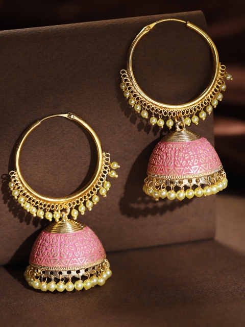 

Zobby Pink Gold-Plated Dome-Shaped Beaded Handcrafted Jhumkas