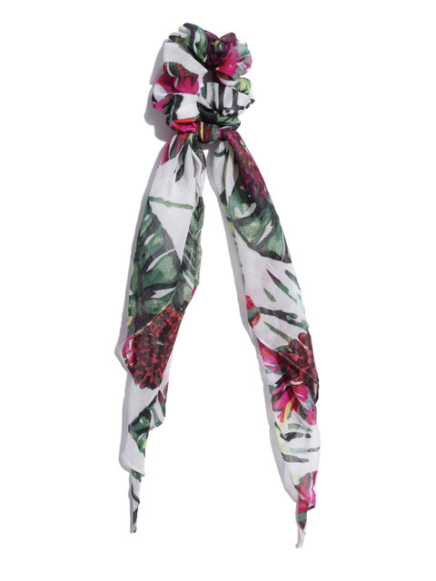 

Blueberry Women White & Green Floral Print Scrunchie with Knot Detail