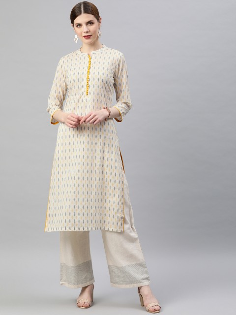 

Soch Women Cream-Coloured Printed Straight Kurta