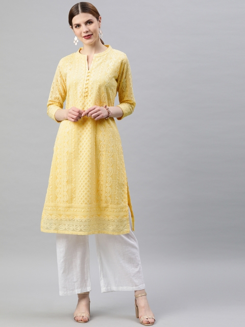 

Soch Women Yellow Embroidered A-Line Kurta