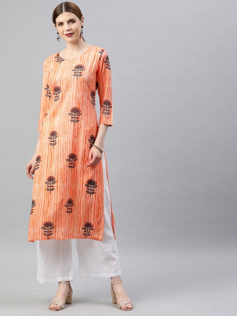 

Soch Women Orange & Grey Floral Printed Straight Kurta