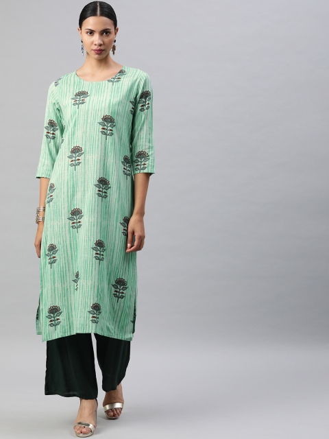 

Soch Women Green & Red Printed Straight Kurta