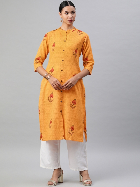 

Soch Women Yellow Printed Straight Kurta