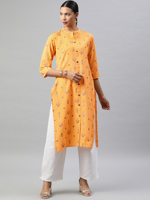 

Soch Women Yellow Printed Straight Kurta