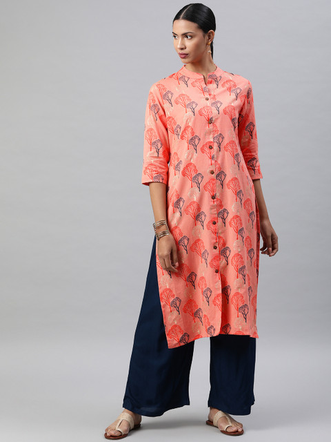 

Soch Women Peach-Coloured Printed Straight Kurta