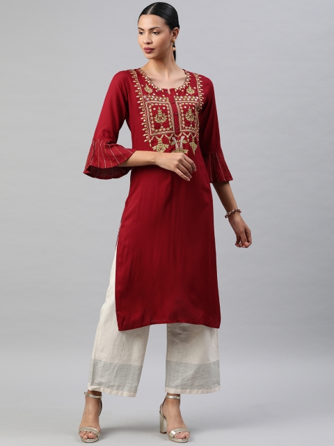 

Soch Women Red Yoke Design Straight Kurta