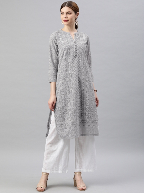 

Soch Women Grey Embroidered A-Line Kurta