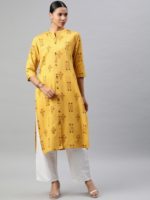 

Soch Women Yellow Printed Straight Kurta