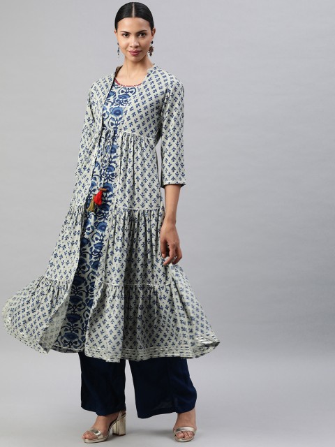 

Soch Women Navy Blue Printed Layered Straight Kurta