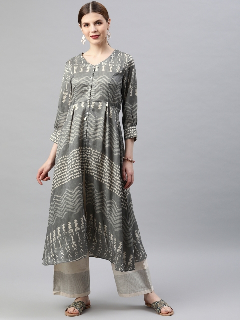 

Soch Women Grey Printed A-Line Kurta