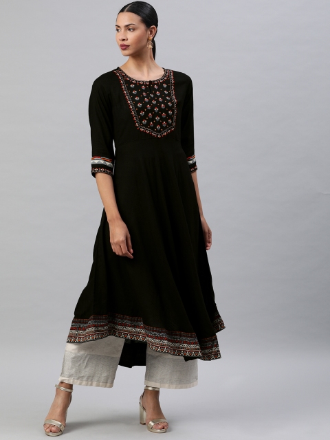 

Soch Women Black Yoke Design Asymmetric Straight Kurta