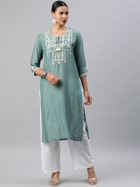 

Soch Women Blue Embroidered Straight Kurta