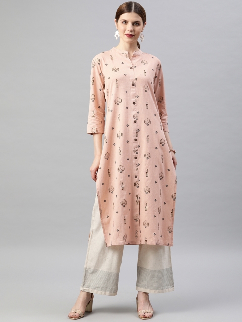 

Soch Women Peach-Coloured Printed Straight Kurta