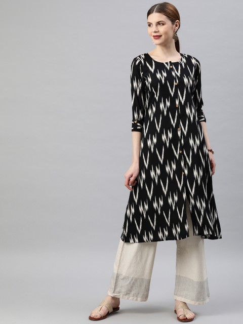 

Soch Women Black & White Printed A-Line Kurta