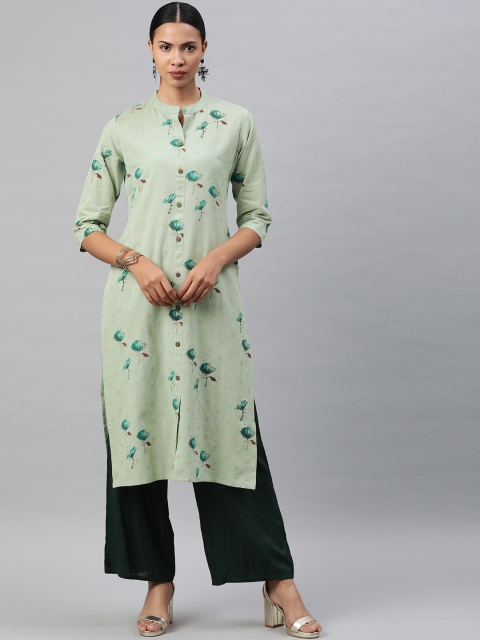 

Soch Women Green Printed Straight Kurta