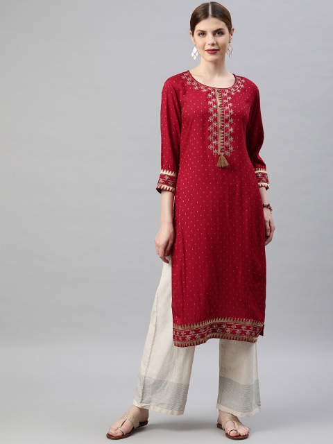 

Soch Women Maroon Yoke Design Straight Kurta