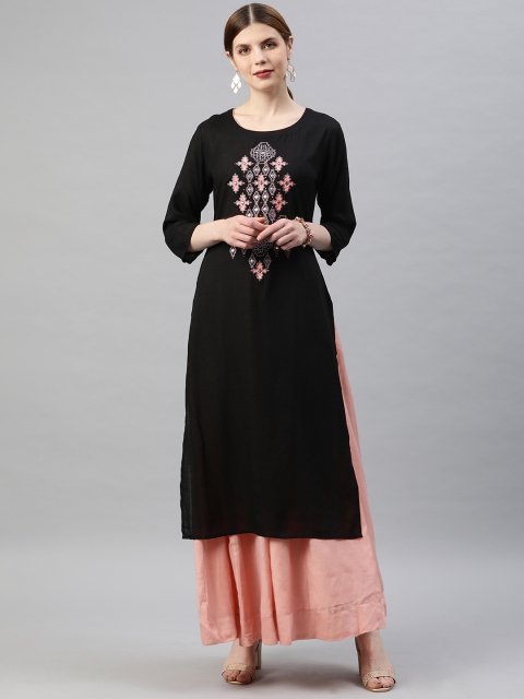 

Soch Women Black & Pink Embroidered Straight Kurta