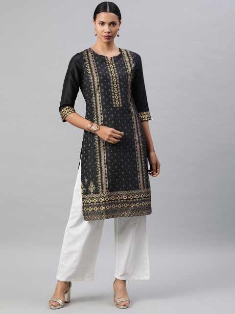 

Soch Women Black & Grey Printed Straight Kurta