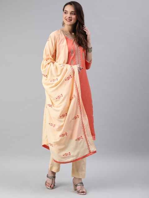 

Soch Peach-Coloured & Off-White Pure Cotton Unstitched Dress Material
