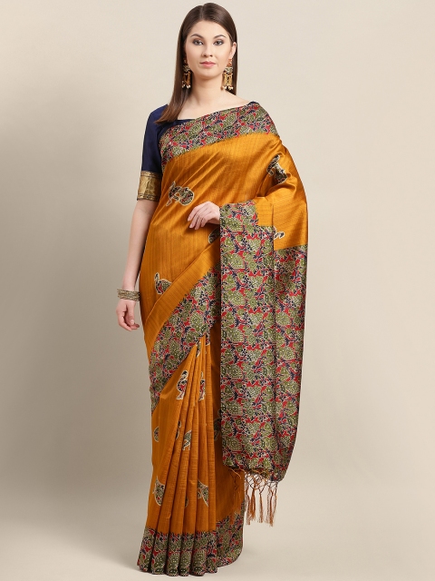 

Saree mall Mustard Yellow & Green Printed Bhagalpuri Saree