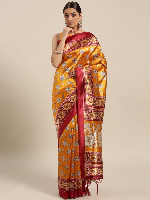 

Saree mall Mustard Yellow & Cream-Coloured Printed Bhagalpuri Saree