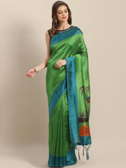 

Saree mall Green & Teal Blue Solid Bhagalpuri Saree