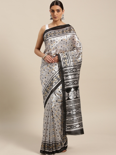 

Saree mall Grey & Black Printed Bhagalpuri Saree