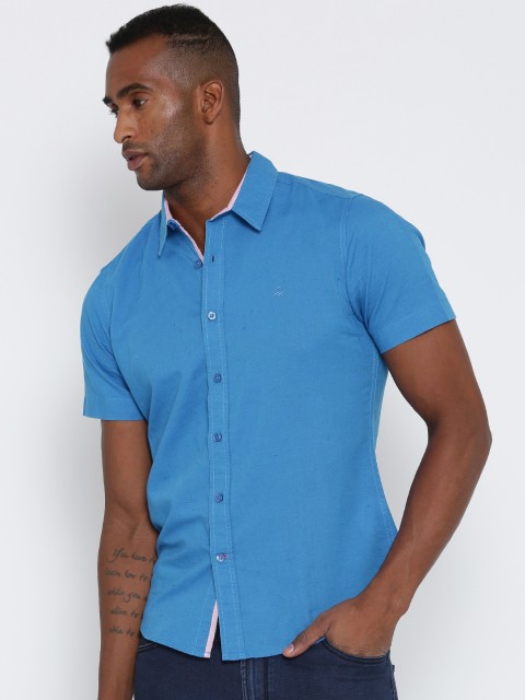 

United Colors of Benetton Blue Linen Casual Shirt