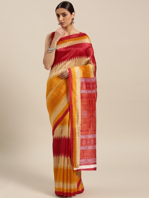 

Saree mall Mustard Yellow & Red Printed Bhagalpuri Saree
