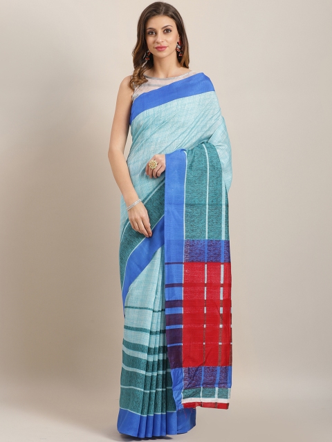 

Saree mall Teal Green & Blue Striped Bhagalpuri Saree