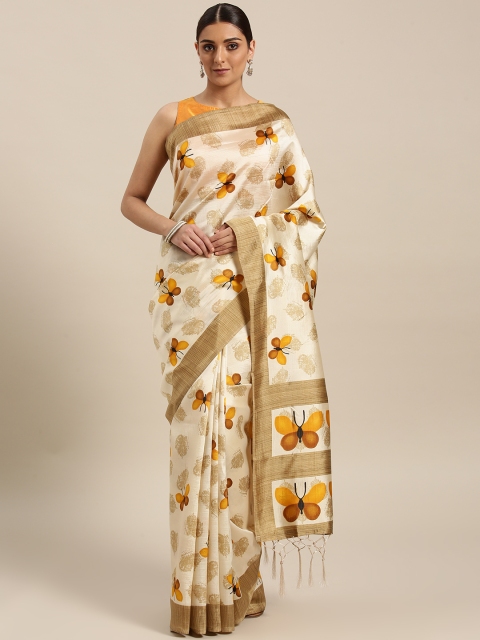 

Saree mall Beige & Mustard Yellow Printed Bhagalpuri Saree