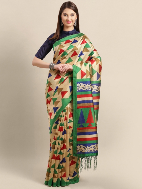 

Saree mall Beige & Red Printed Bhagalpuri Saree