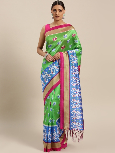 

Saree mall Green & Blue Printed Bhagalpuri Saree