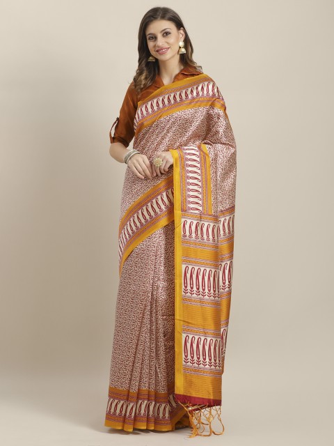 

Saree mall Beige & Maroon Printed Bhagalpuri Saree