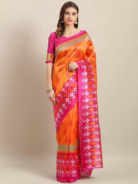 

Saree mall Orange & Pink Printed Bhagalpuri Saree