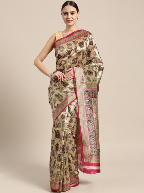 

Saree mall Beige & Pink Printed Bhagalpuri Saree