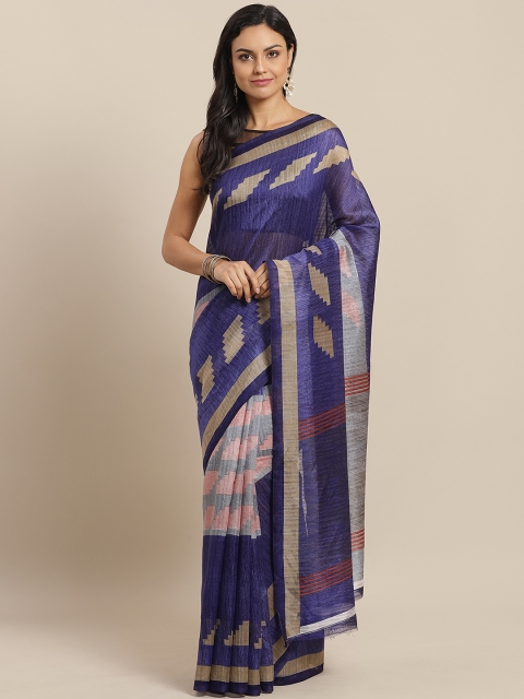 

Saree mall Navy Blue & Beige Printed Bhagalpuri Saree