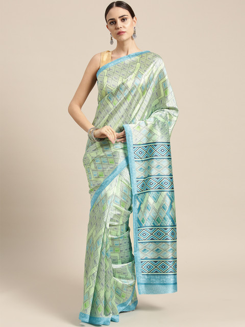 

Saree mall Green & Blue Printed Bhagalpuri Saree