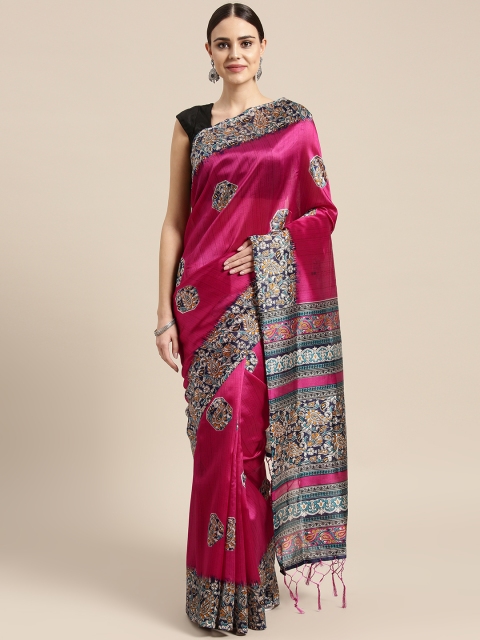 

Saree mall Magenta & Navy Blue Printed Bhagalpuri Saree